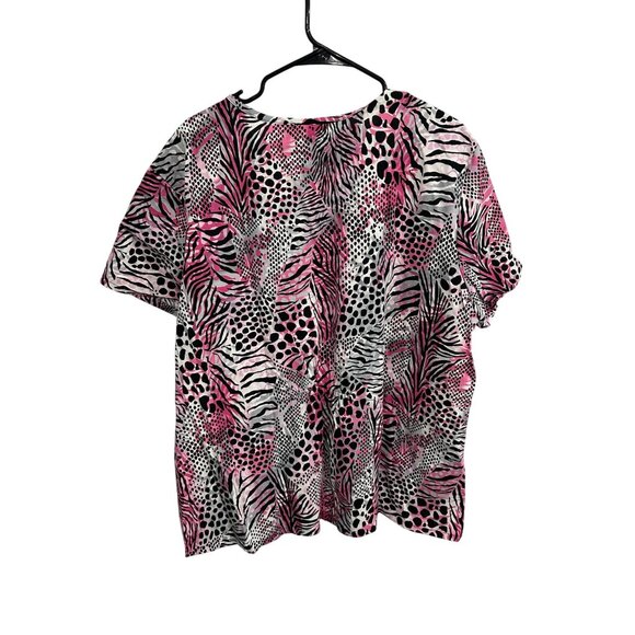 Simply Basic NWT Mock Wrap Scrub Top Pink Zebra Polka Dot Print Sz 2X - Picture 2 of 10